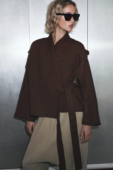 LIMITED EDITION 100% LINEN KIMONO JACKET - Brown by Zara - Image 4