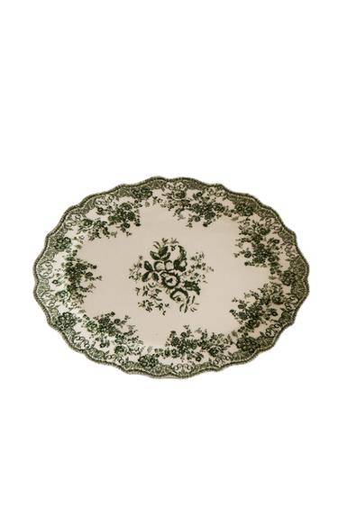 Zara FLORAL EARTHENWARE SERVING DISH - Dark olive