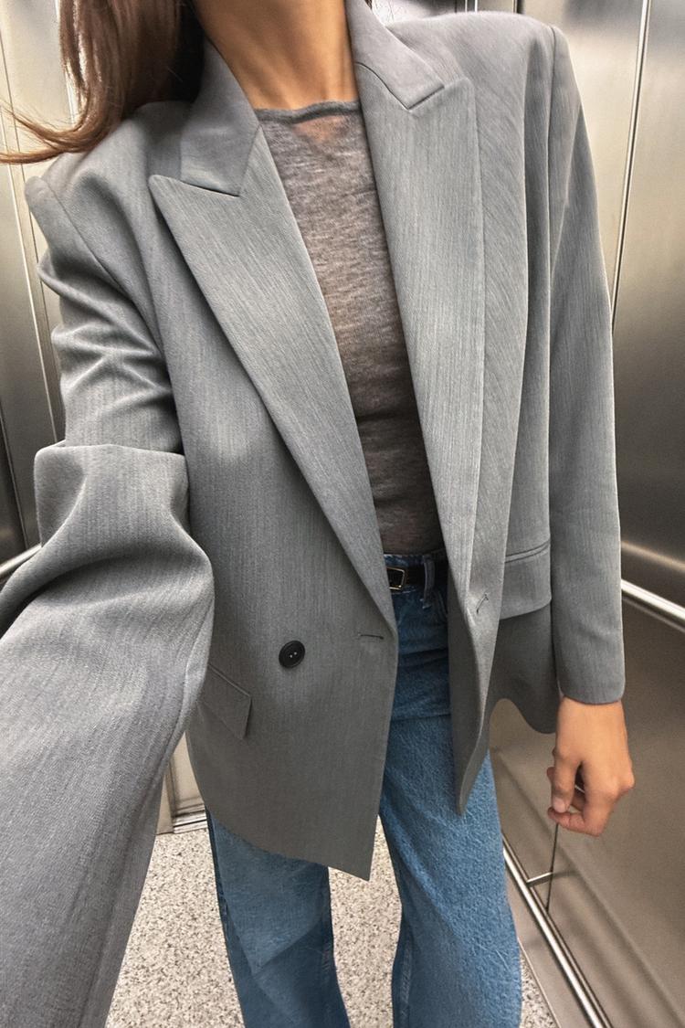 ダブルブレスト仕様オーバーサイズブレザー - グレーマール | ZARA 