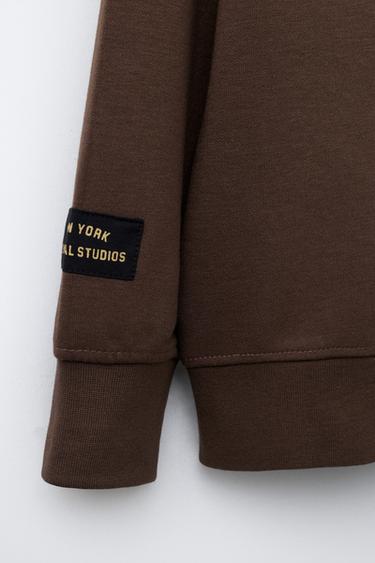 Zara VARSITY INTERLOCK SWEATSHIRT - Brown