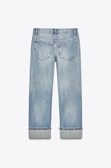 TRF STRAIGHT FOLD UP MID-WAIST JEANS - Blue by Zara - Image 3