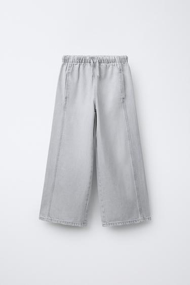 WIDE-LEG JEANS WITH DRAWSTRINGS - Grey by Zara