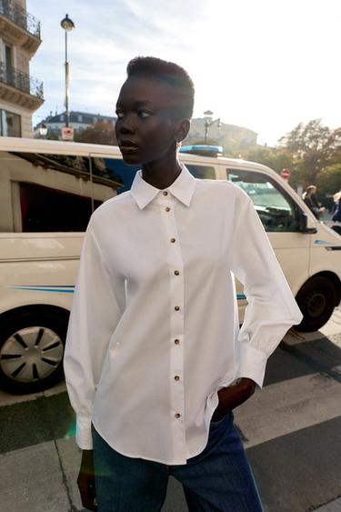 POPLIN SHIRT WITH CONTRAST BUTTONS - White by Zara