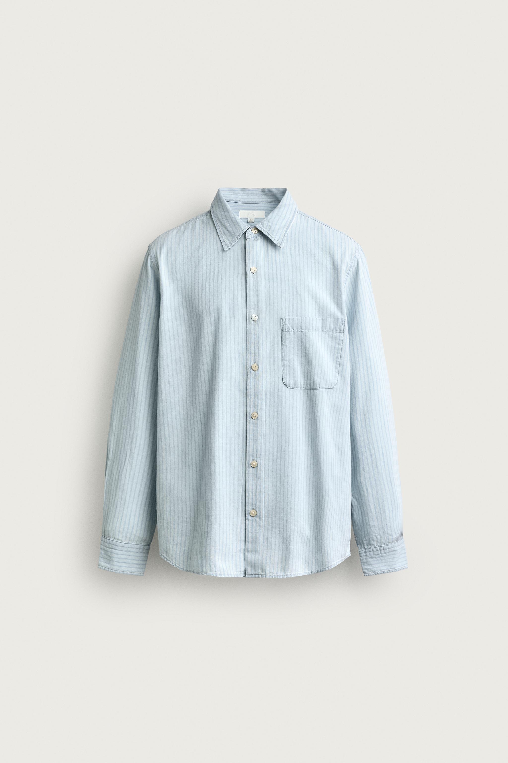 LIGHTWEIGHT STRIPED DENIM SHIRT — Light blue
