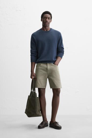 REGULAR FIT DENIM BERMUDA SHORTS - Khaki by Zara - Image 0