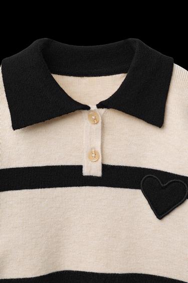 POLO PUNTO RAYAS CORAZÓN - Crudo / Negro de Zara