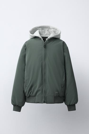 Zara RUBBERIZED BOMBER JACKET WITH DETACHABLE HOOD - Khaki - Image 0