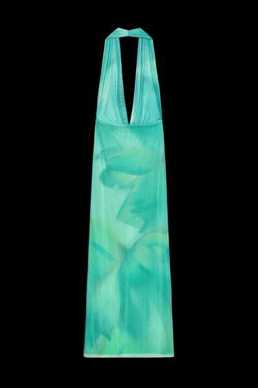 PRINTED TULLE MAXI DRESS - Greens by Zara