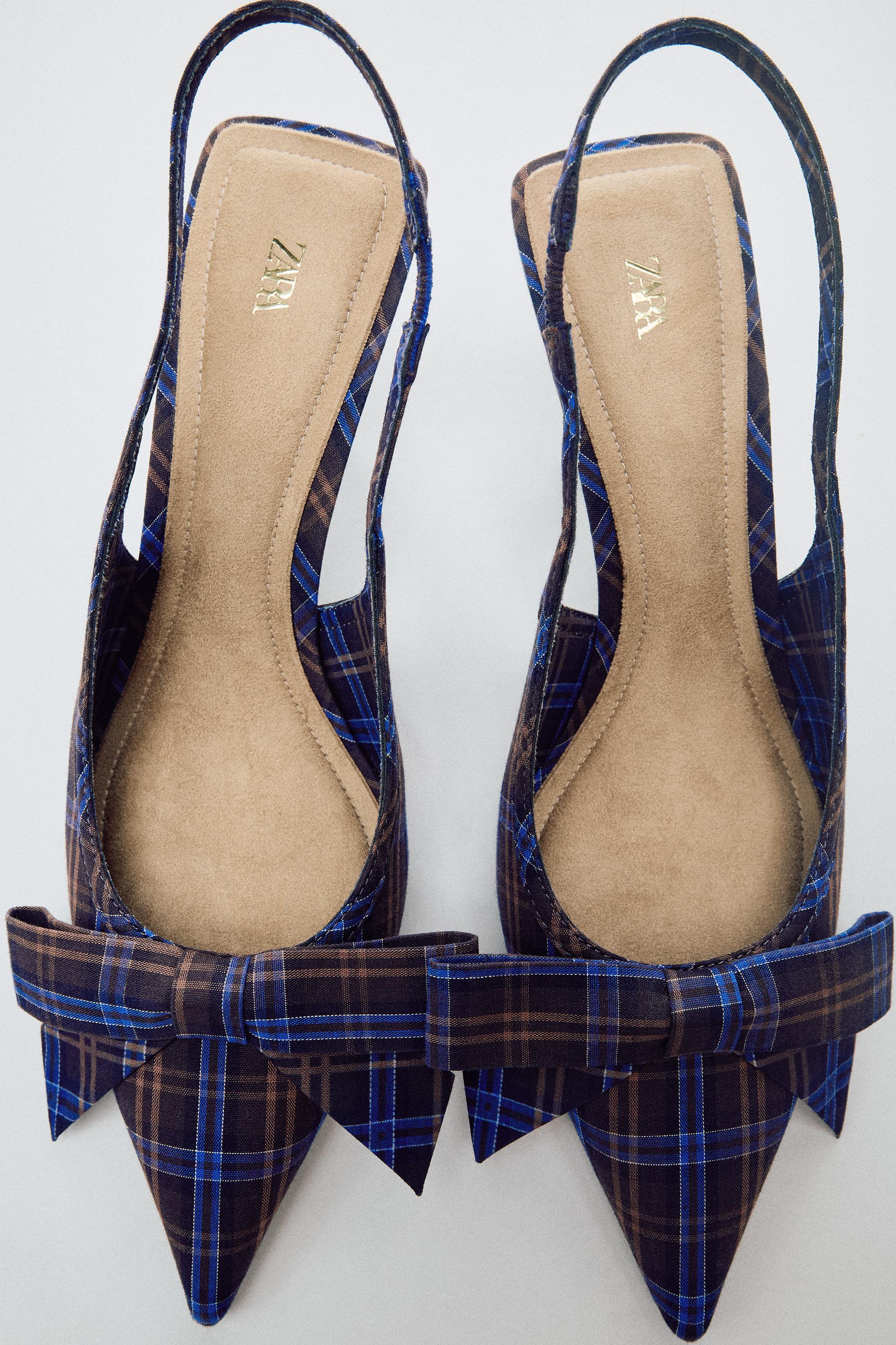 BOW DETAIL CHECK PRINT HEELED SHOES