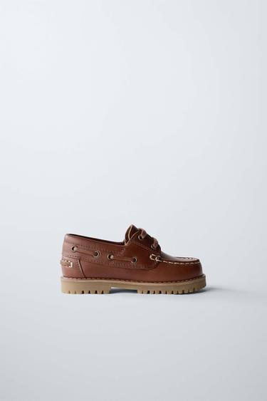 LEATHER DECK SHOES - Brown by Zara - Image 0