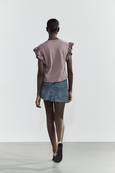 FRILLED WASHED-EFFECT T-SHIRT - Mauve by Zara - Image 4