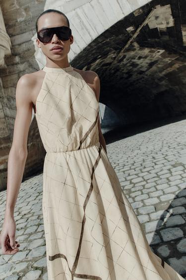 HALTER CHECK DRESS - Ecru by Zara - Image 0