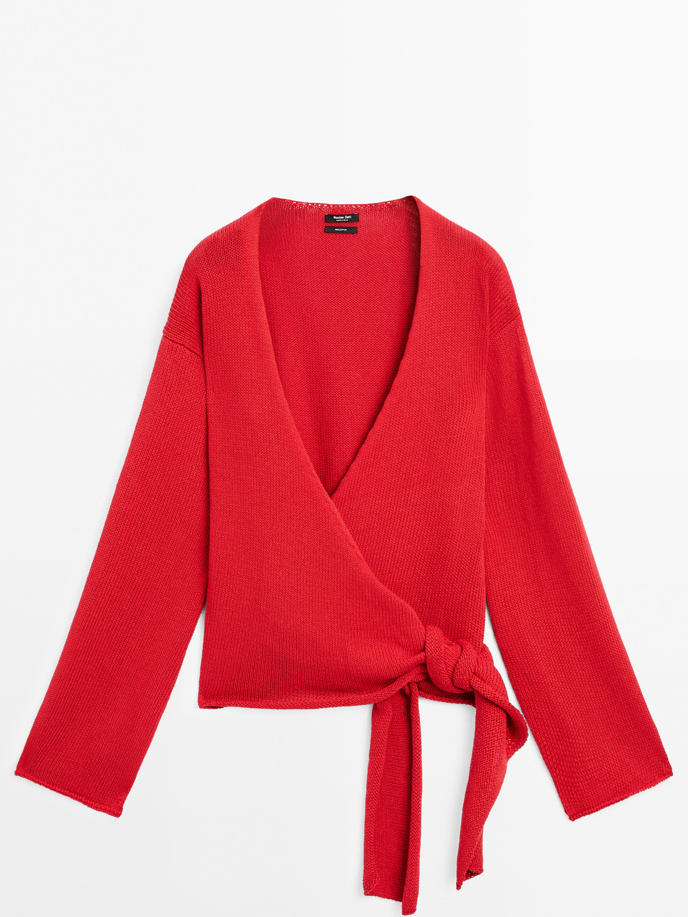 Knit cardigan with belt detail