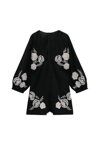 LINEN BLEND PLAYSUIT WITH EMBROIDERY