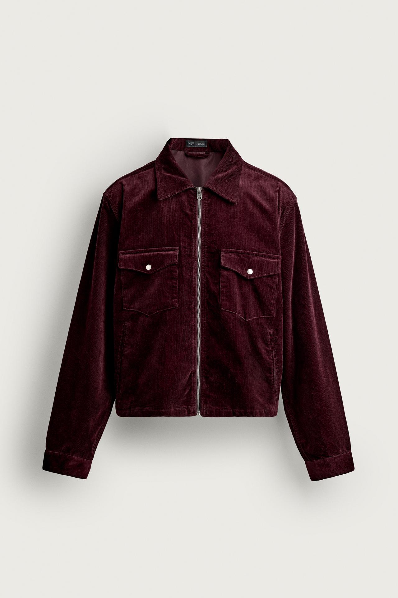 CROPPED CORDUROY OVERSHIRT — Burgundy