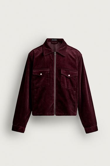 CROPPED CORDUROY OVERSHIRT — Burgundy 1