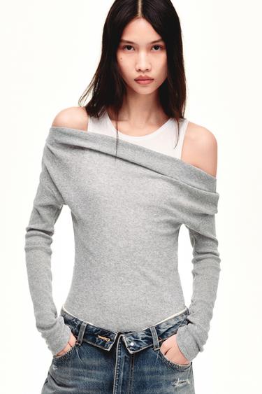 ASYMMETRIC LAYERED-EFFECT T-SHIRT - Grey marl by Zara