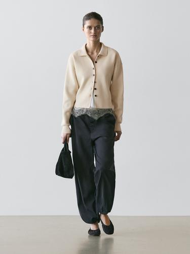 Zara Cotton knit polo collar cardigan - Yellow