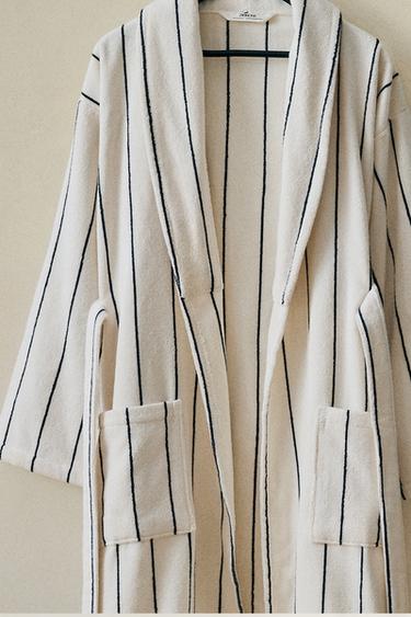 THIN STRIPE TERRY BATHROBE - Ivory by Zara - Image 4
