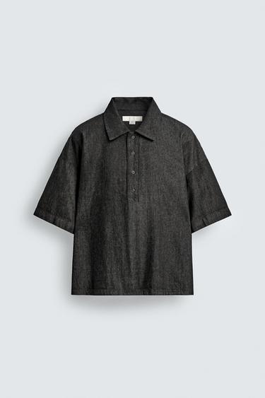 Zara DENIM POLO SHIRT - Black - Image 0