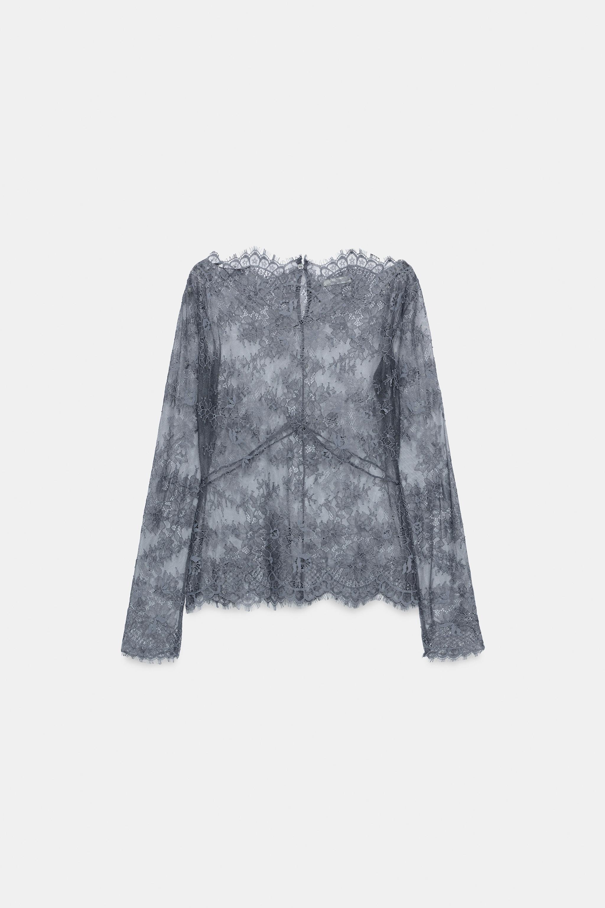 ZW COLLECTION LACE TOP - Gray | ZARA United States