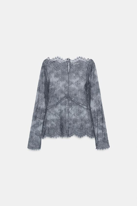 TOP ENCAJE ZW COLLECTION - Gris de Zara - Imagen 0