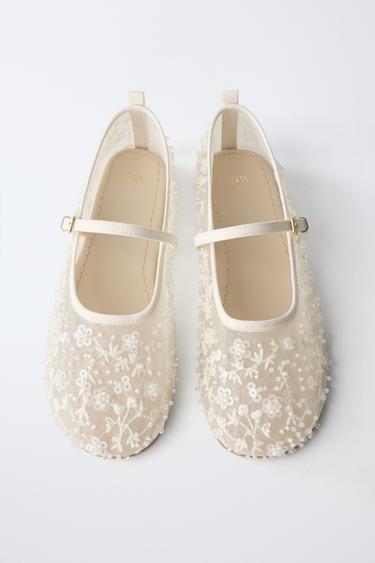 BALLERINAS WITH FAUX PEARLS - Ecru White by Zara - Image 3