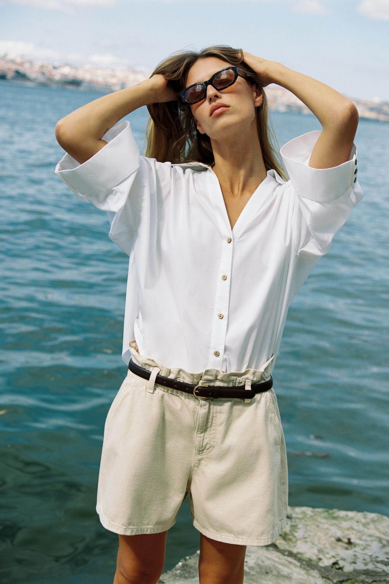 CAMICIA A RIGHE MANICHE AMPIE FILO METALLIZZATO - Bianco di Zara