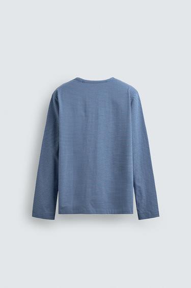 T-SHIRT JACQUARD À RAYURES - Bleu de Zara - Image 7