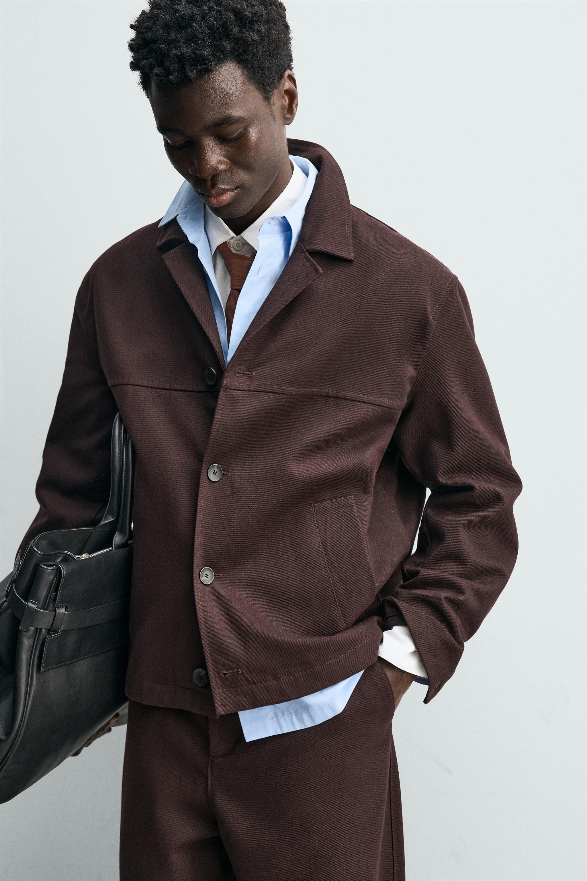 ツイルテクスチャーシャツジャケット - エンジ | ZARA Japan / 日本