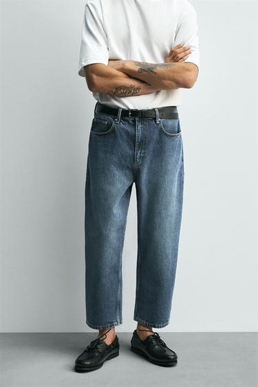 Zara TAPERED WIDE FIT JEANS - Mid-blue