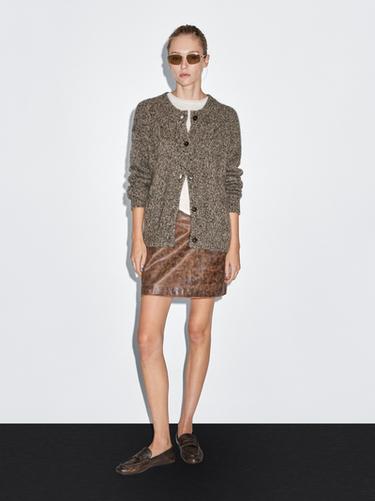 Zara 100% cashmere mouliné knit cardigan - Mink - Image 0