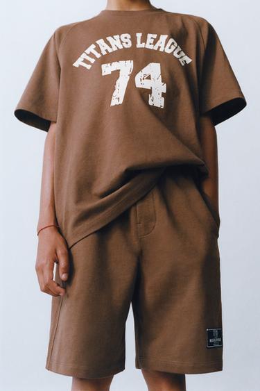 SLOGAN PRINT T-SHIRT AND BERMUDA SHORTS SET - Brown by Zara