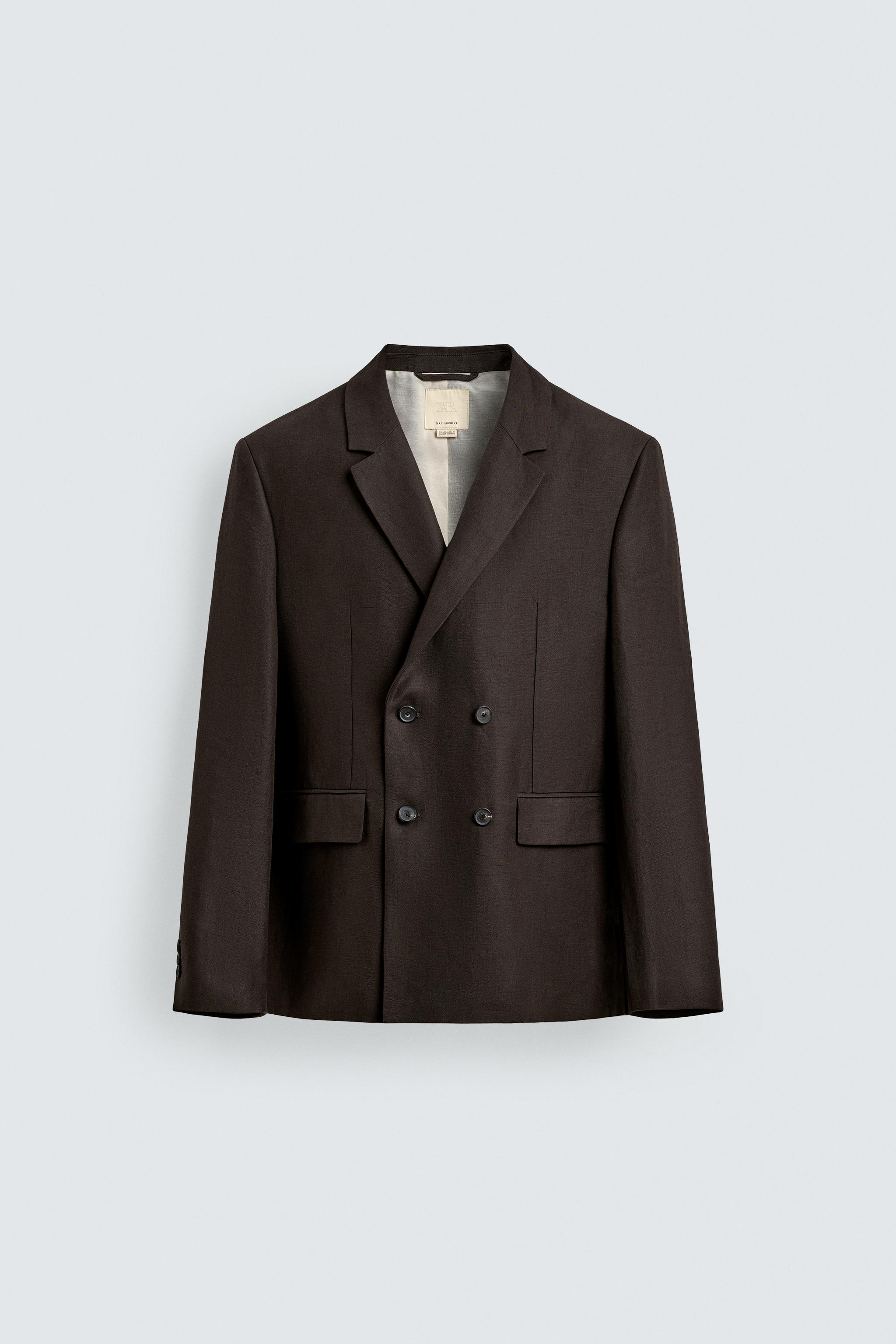 DOUBLE BREASTED 100% LINEN SUIT JACKET - Brown | ZARA United States