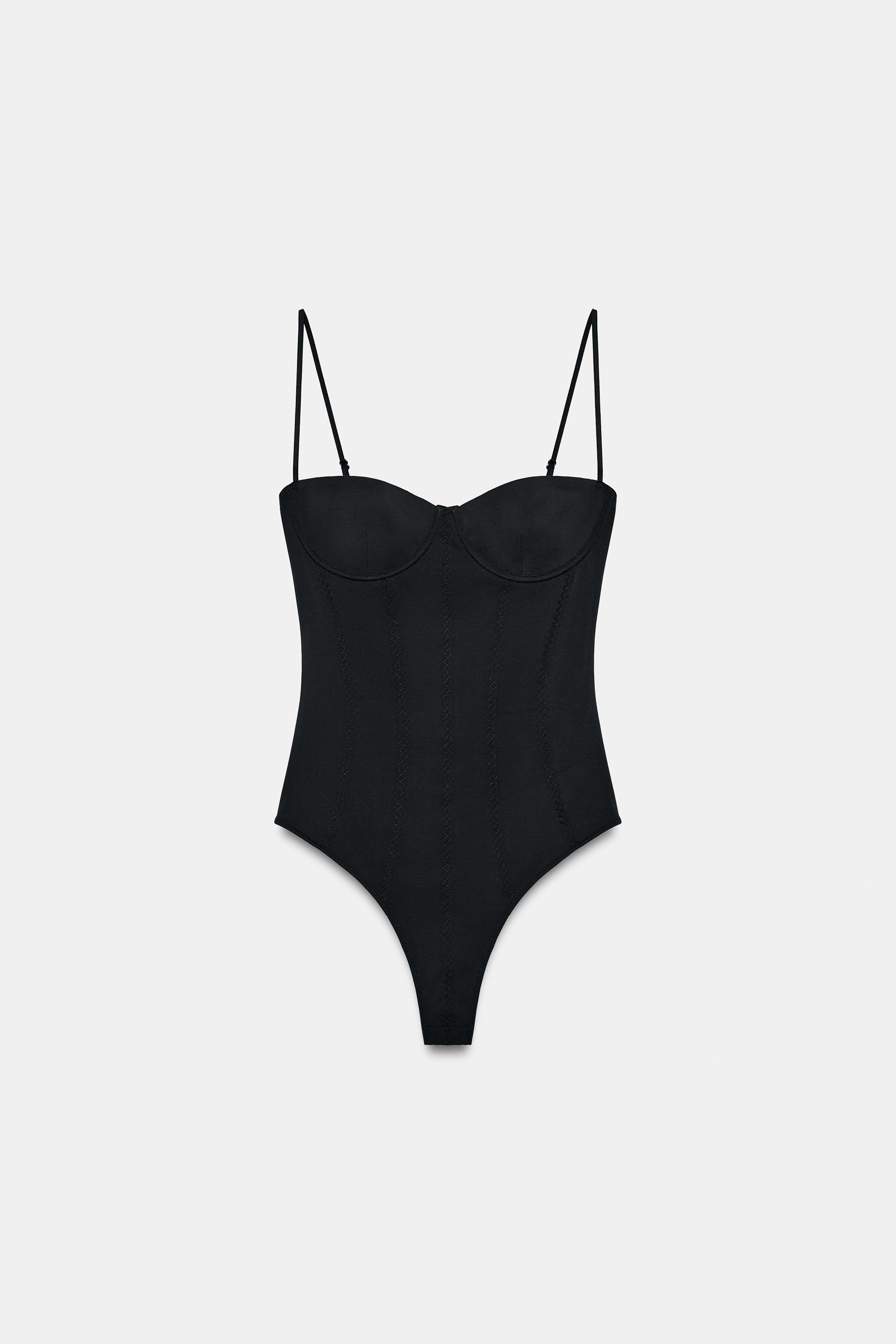 POLYAMIDE BLEND BODYSUIT WITH LACE TRIM - Black | ZARA India