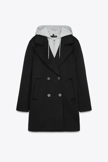 COAT WITH COMBINED HOODIE - Black by Zara