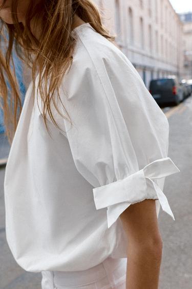 PUFF SLEEVE TOP WITH BOWS - White by Zara - Image 2