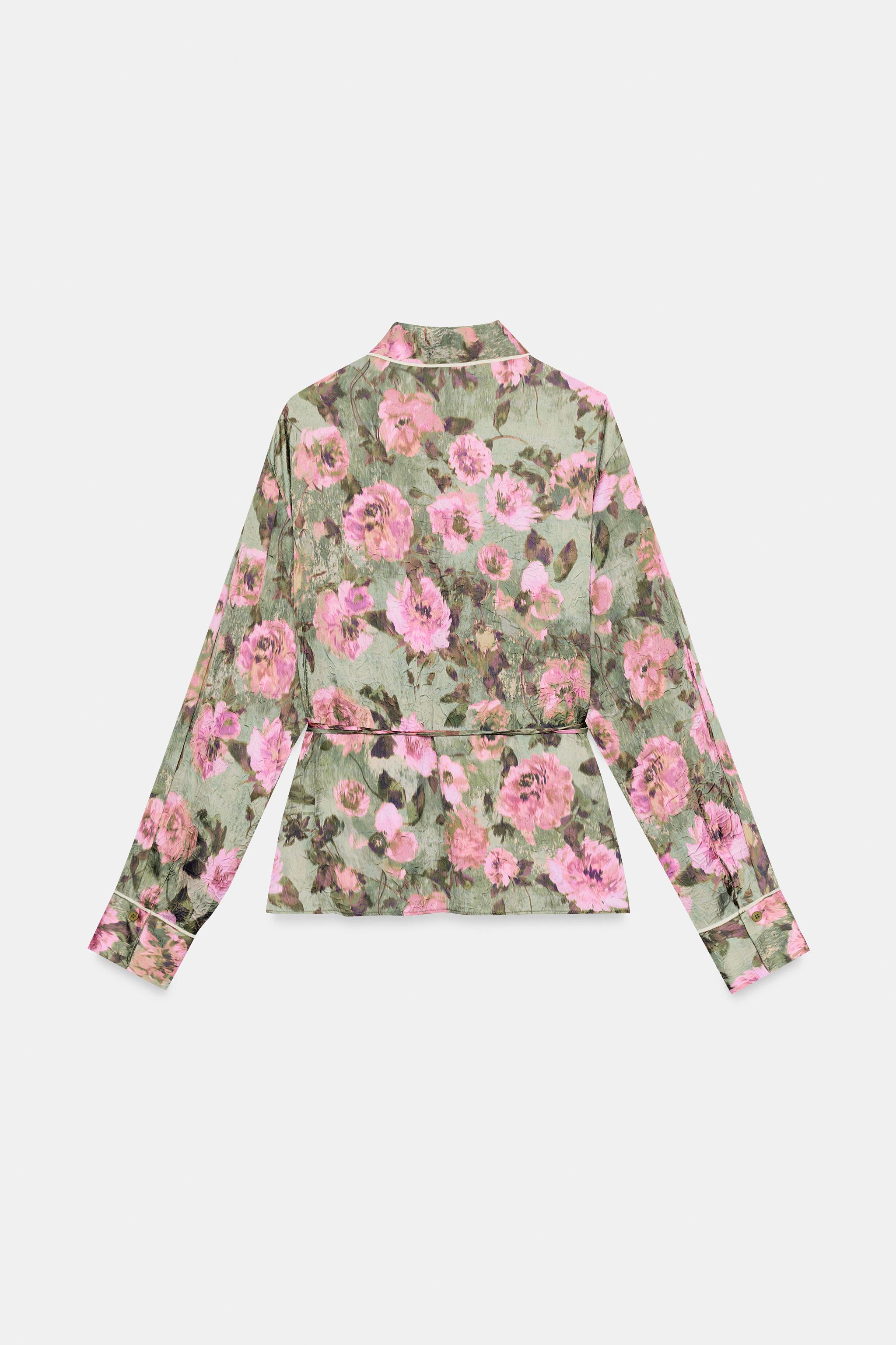 FLORAL PRINT SHIRT WITH THIN BELT