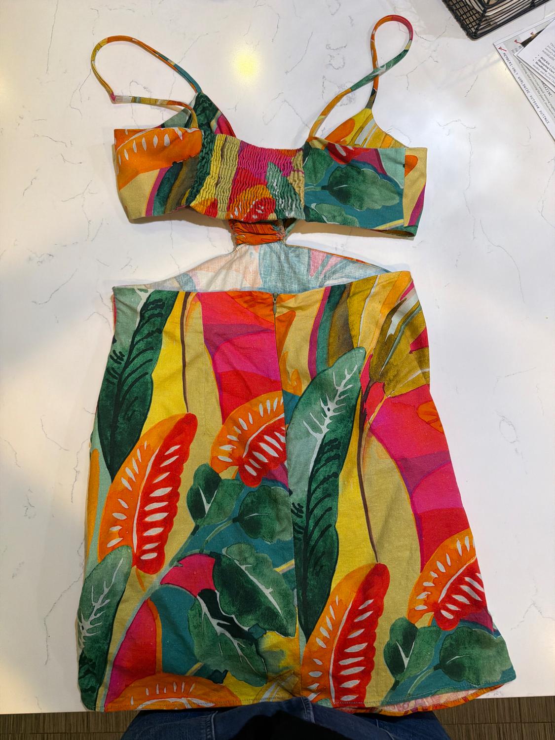 TROPICAL PRINT LINEN BLEND MINI DRESS - Image 2