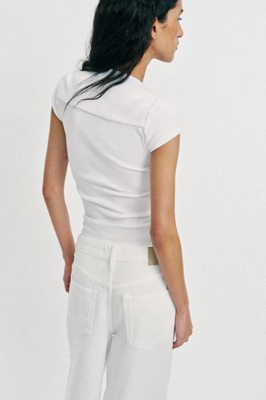 SLIM FIT SQUARE NECK T-SHIRT - White by Zara - Image 3