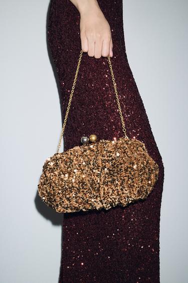 SEQUIN CLUTCH BAG - Gold by Zara