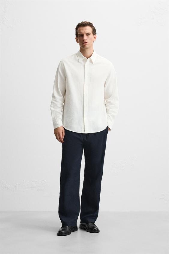 COTTON LINEN SHIRT Oysterwhite ZARA Singapore