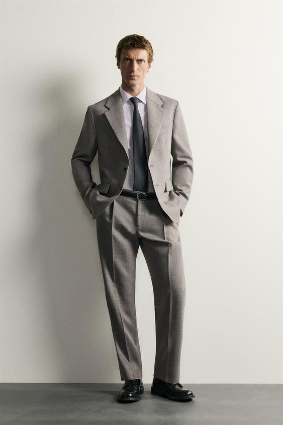 REGULAR FIT WOOL BLEND SUIT TROUSERS - Grey / Beige de Zara - Imagen 0