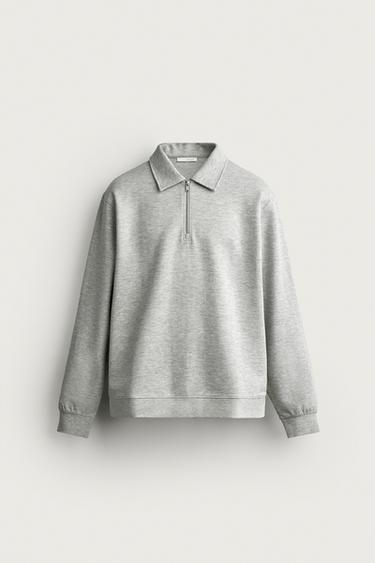 INTERLOCK ZIP POLO SWEATSHIRT - Grey marl by Zara