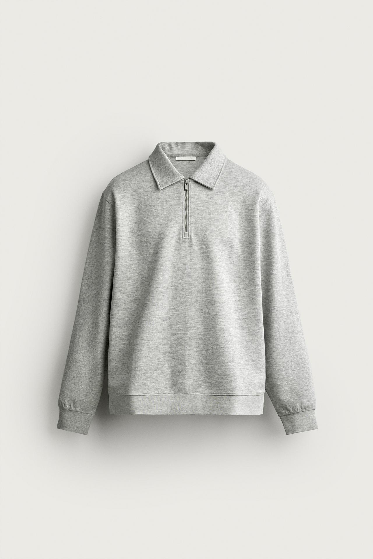 INTERLOCK ZIP POLO SWEATSHIRT — Gray marl