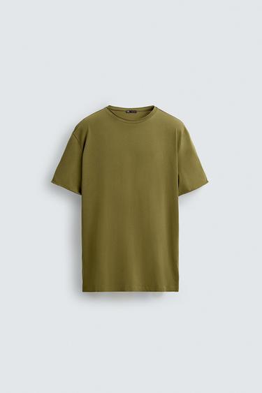 BASIC T-SHIRT WITH IRREGULAR FINISH - Khaki by Zara