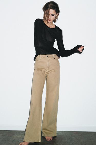Zara ZW COLLECTION HIGH-WAIST WIDE LEG JEANS - Sand
