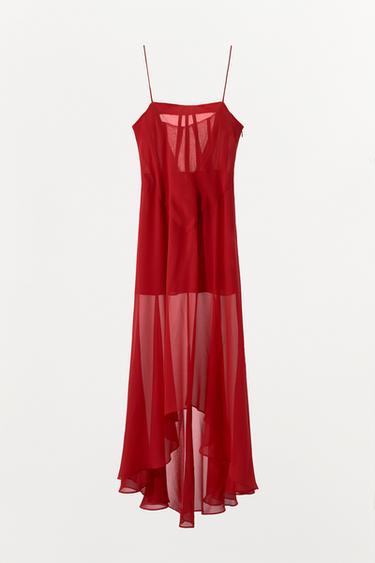 ASYMMETRIC BUSTIER MIDI DRESS - Red by Zara - Image 3