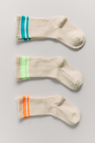 Zara THREE-PACK OF STRIPED LONG SOCKS - Ecru