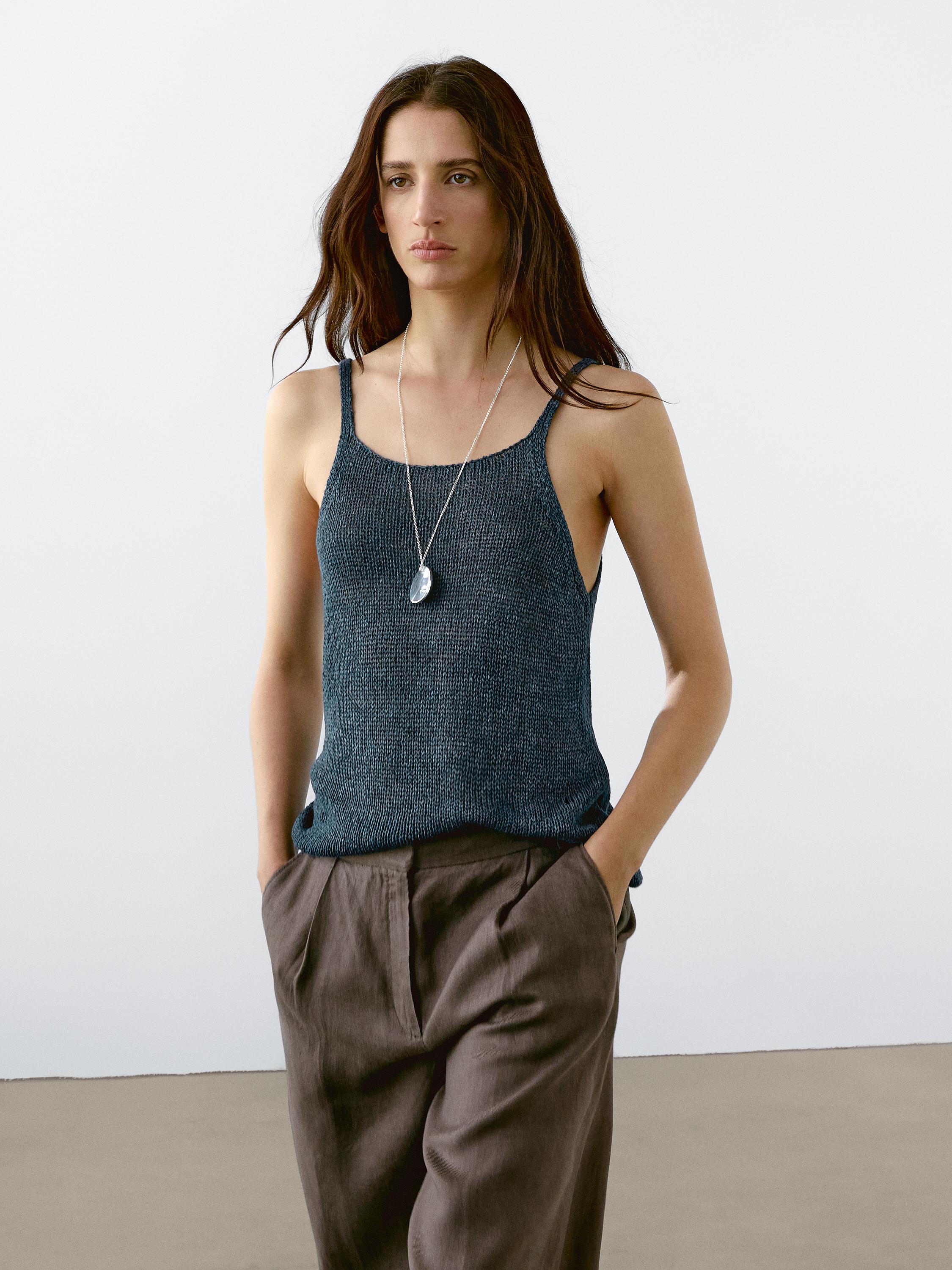 Halterneck knit top - Intense blue | ZARA United States Halterneck knit top - Intense blue | ZARA United States